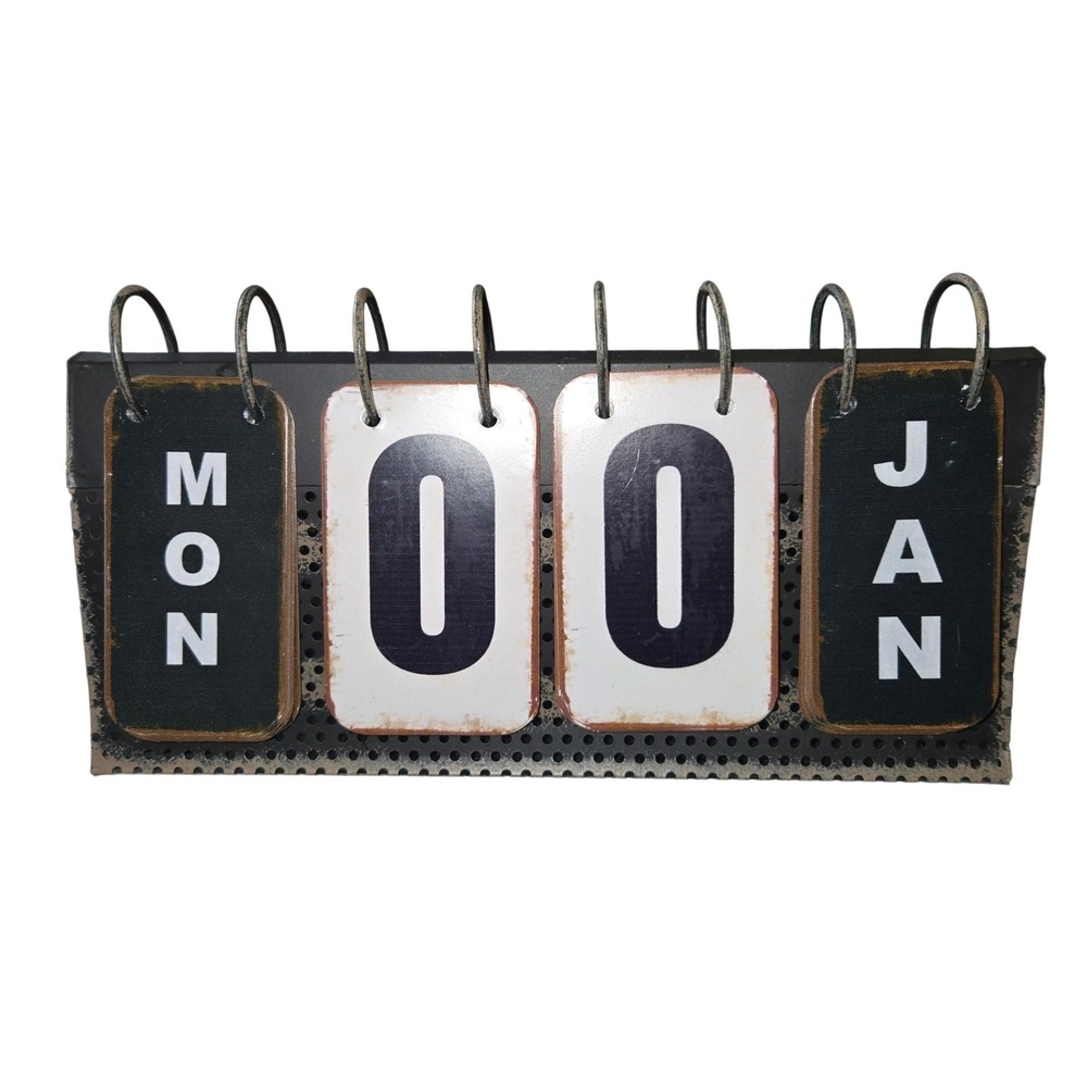 Unbranded Perpetual Flip Calendar Industrial Style 10.5in Black Industrial Metal